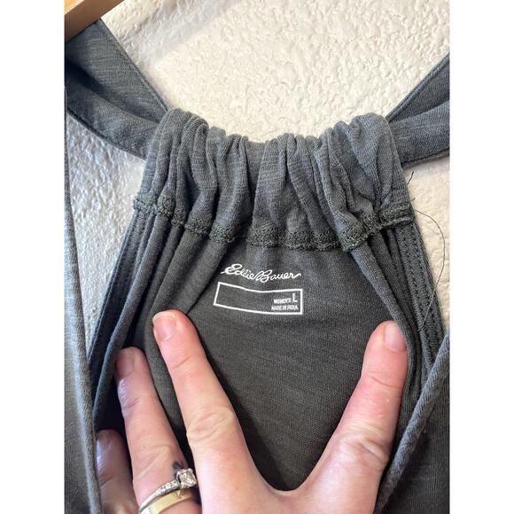 Eddie Bauer Womens Draped Racerback Olive Green V Neck Outdoor Tank Top Large - Picture 3 of 8